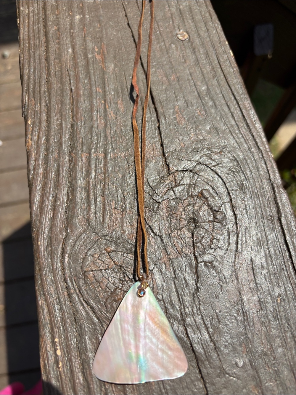 Iridescent Abalone Shell Triangle Pendant Necklace -